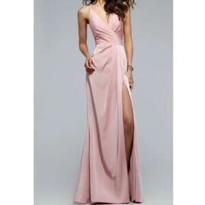 Faviana Rose Satin Gown with Slit